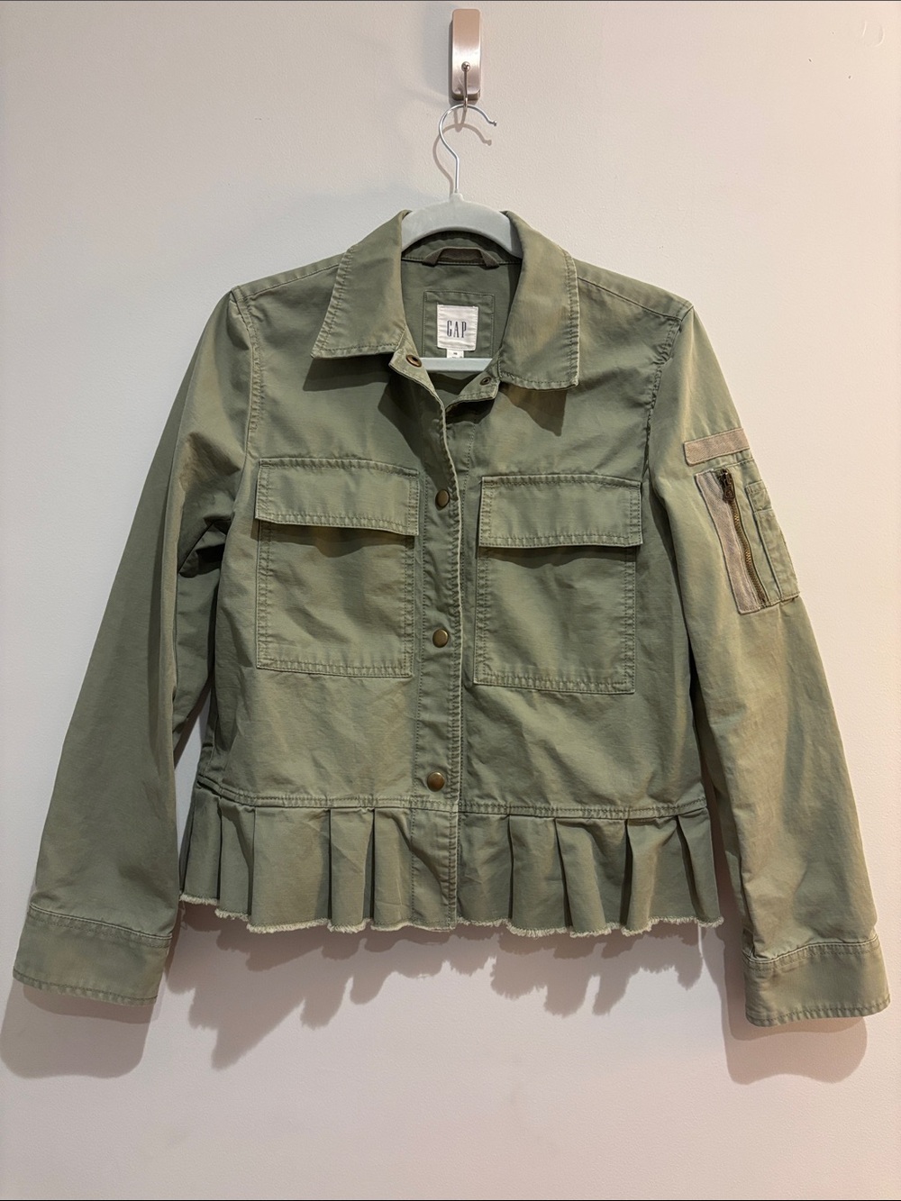 GAP Olive Green Ruffle Peplum Utility Military Jacket XS